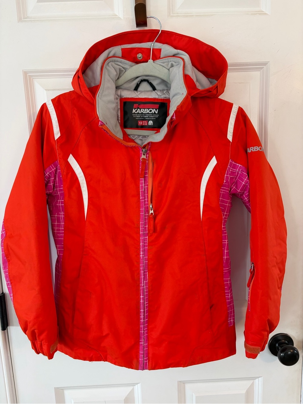 Karbon Girls' Red & Pink Insulated Puffer Jacket with Hood